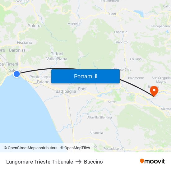 Lungomare Trieste Tribunale to Buccino map