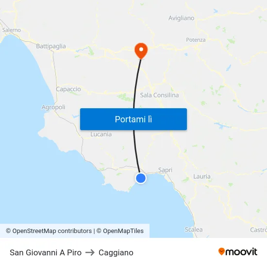 San Giovanni A Piro to Caggiano map