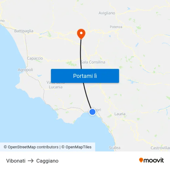 Vibonati to Caggiano map