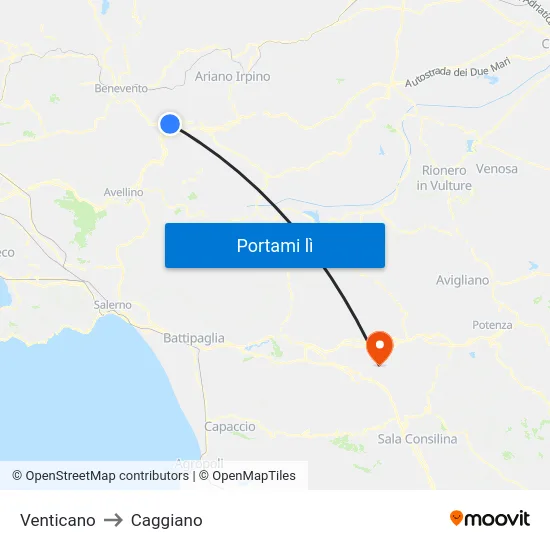 Venticano to Caggiano map