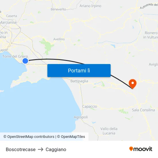 Boscotrecase to Caggiano map