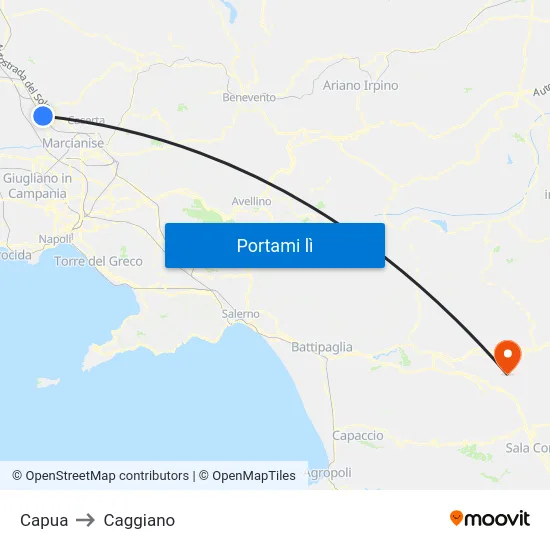 Capua to Caggiano map