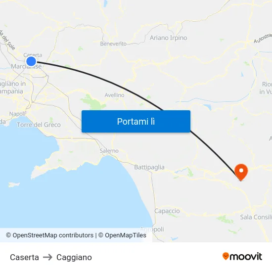 Caserta to Caggiano map