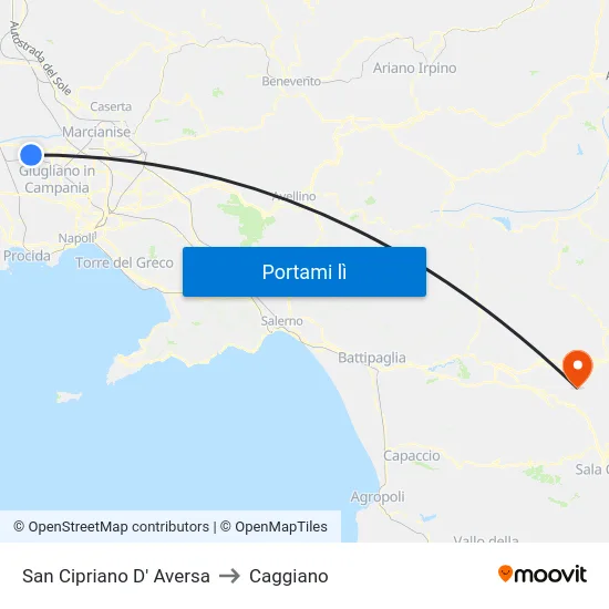 San Cipriano D' Aversa to Caggiano map