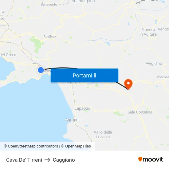 Cava De' Tirreni to Caggiano map