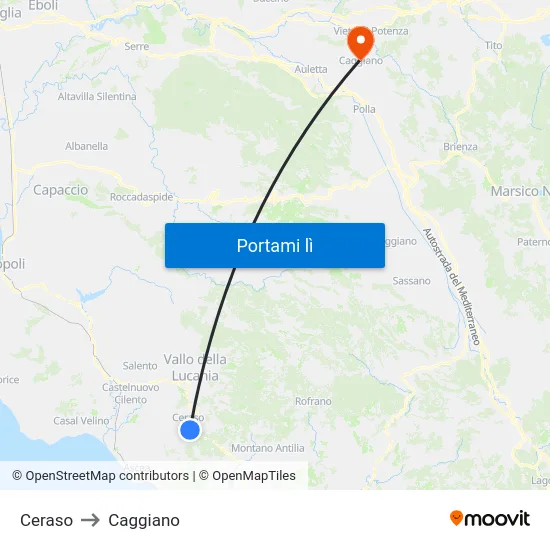 Ceraso to Caggiano map