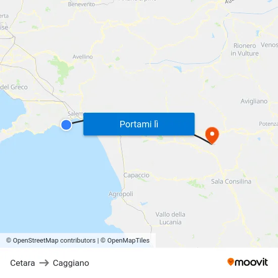 Cetara to Caggiano map