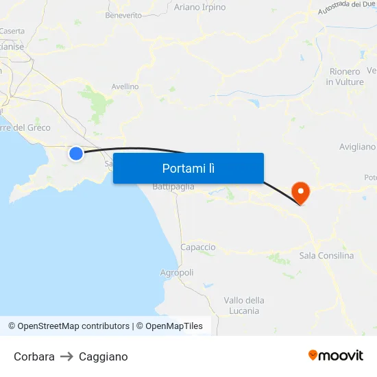 Corbara to Caggiano map