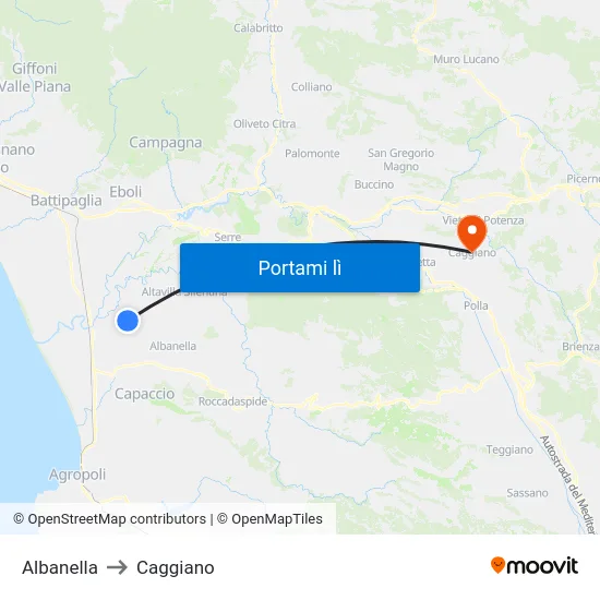 Albanella to Caggiano map