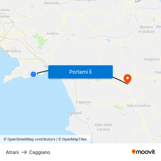 Atrani to Caggiano map