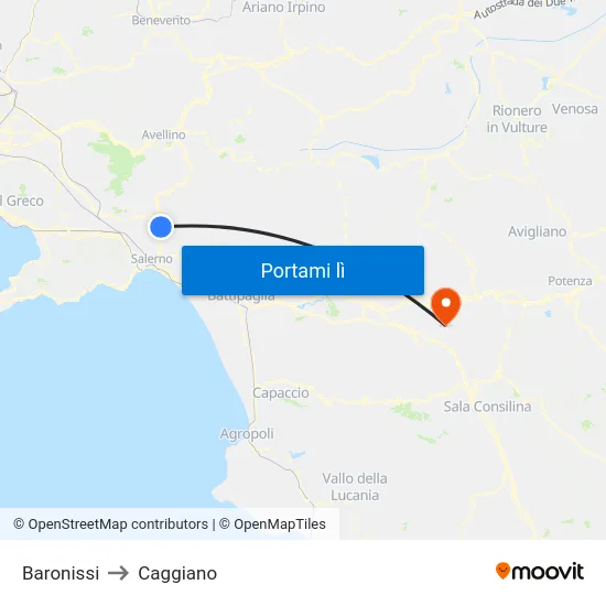 Baronissi to Caggiano map
