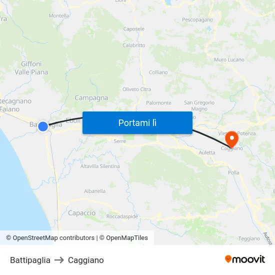 Battipaglia to Caggiano map