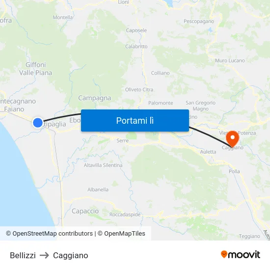 Bellizzi to Caggiano map