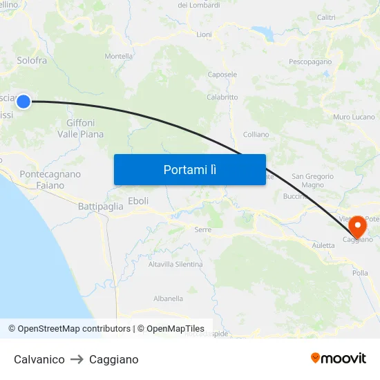 Calvanico to Caggiano map