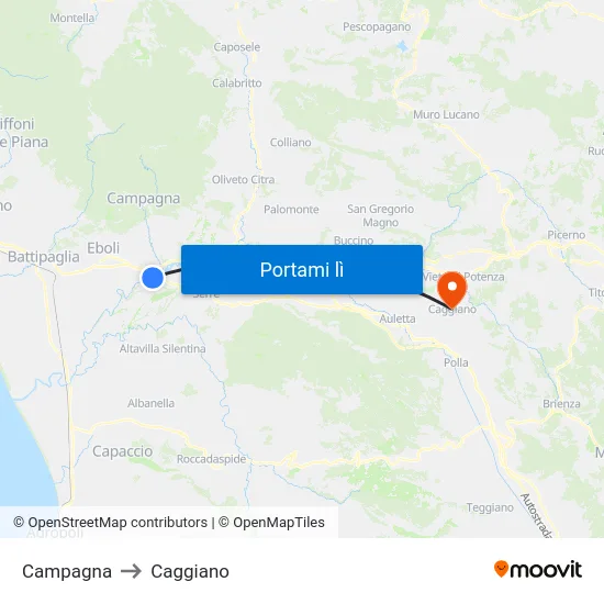 Campagna to Caggiano map