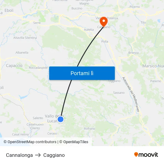 Cannalonga to Caggiano map