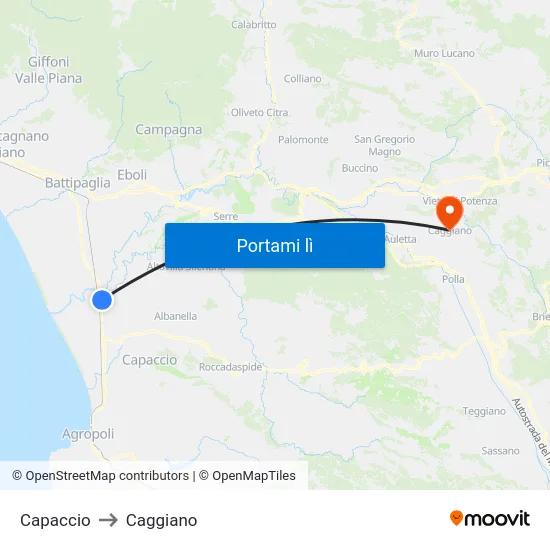Capaccio to Caggiano map