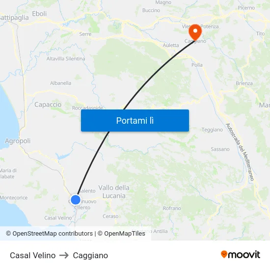 Casal Velino to Caggiano map