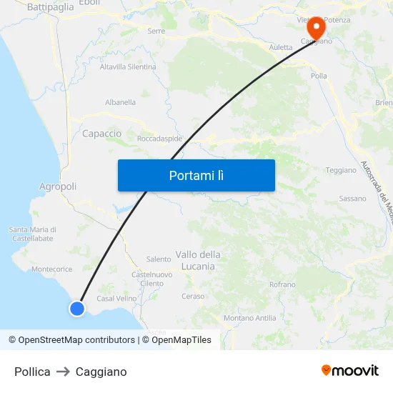 Pollica to Caggiano map