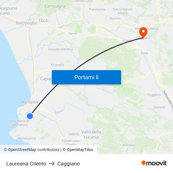 Laureana Cilento to Caggiano map