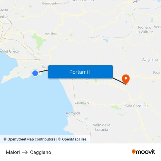 Maiori to Caggiano map