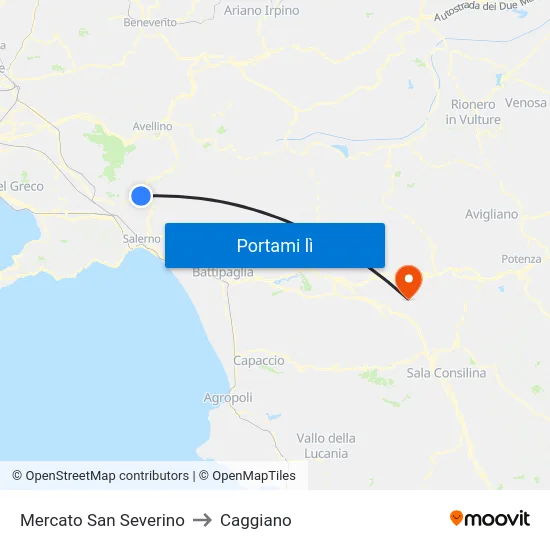 Mercato San Severino to Caggiano map