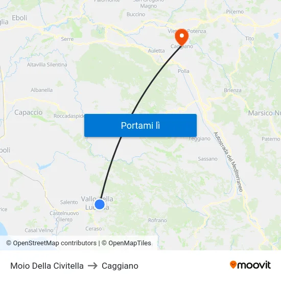 Moio Della Civitella to Caggiano map