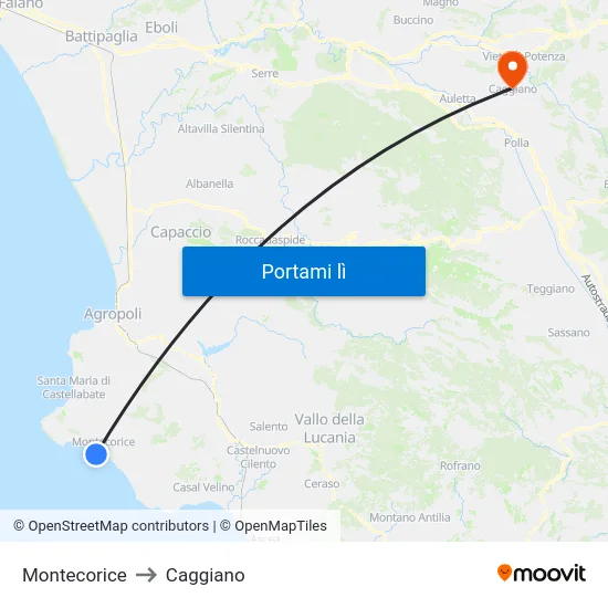Montecorice to Caggiano map