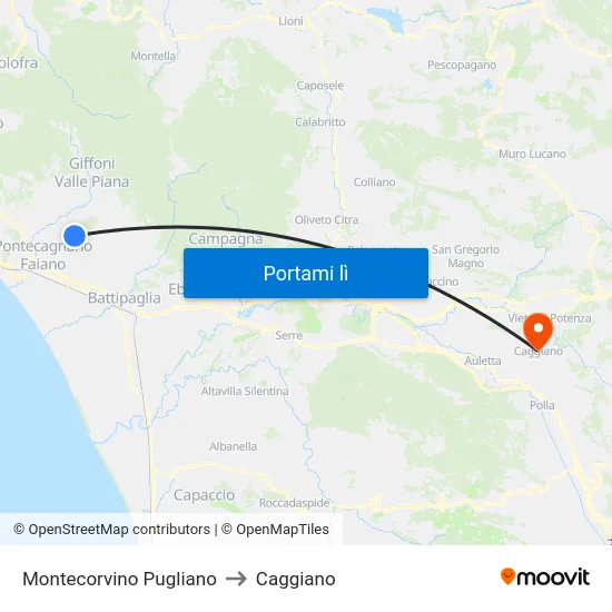 Montecorvino Pugliano to Caggiano map