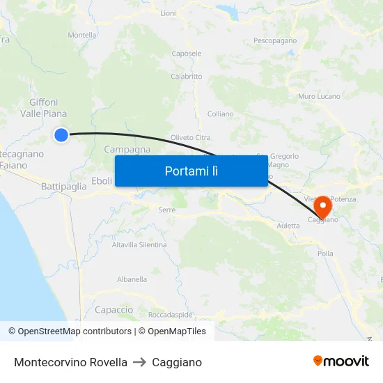 Montecorvino Rovella to Caggiano map