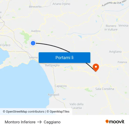 Montoro Inferiore to Caggiano map