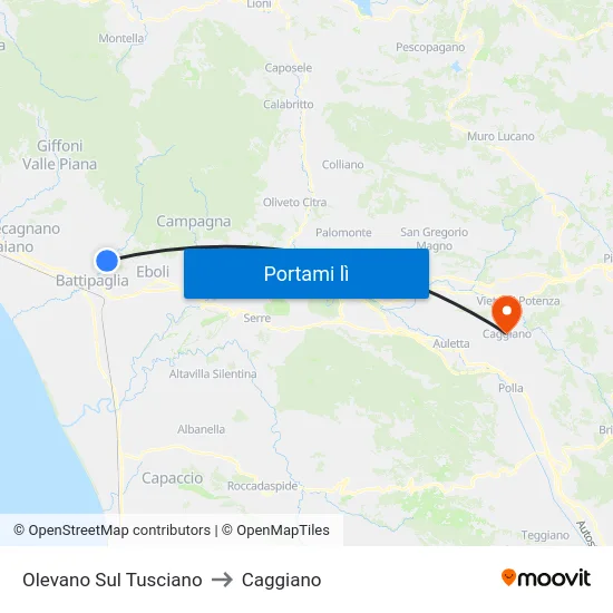 Olevano Sul Tusciano to Caggiano map