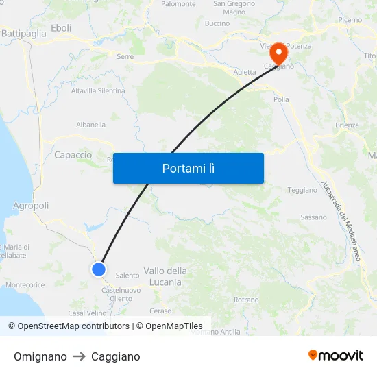 Omignano to Caggiano map