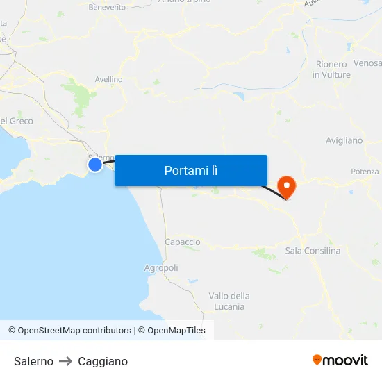 Salerno to Caggiano map