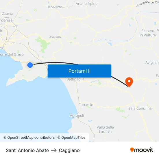 Sant' Antonio Abate to Caggiano map