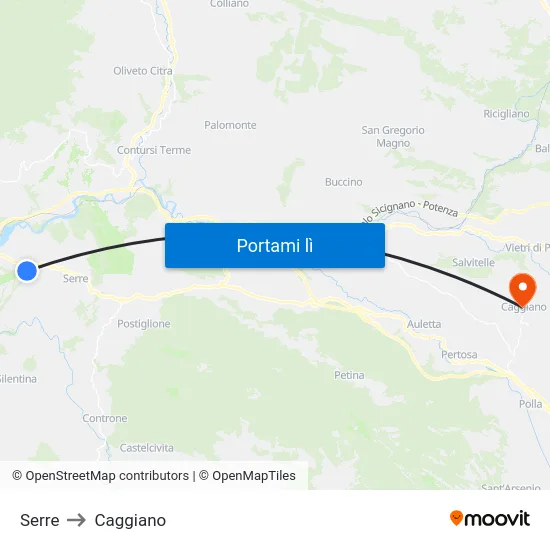 Serre to Caggiano map