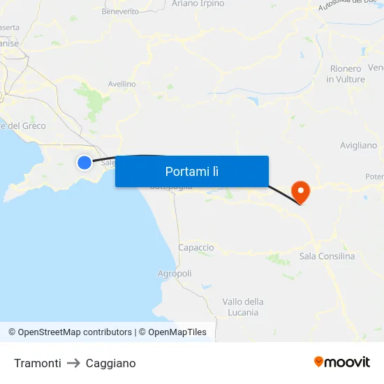 Tramonti to Caggiano map