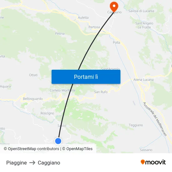 Piaggine to Caggiano map