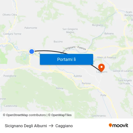 Sicignano Degli Alburni to Caggiano map
