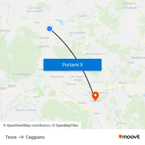 Teora to Caggiano map