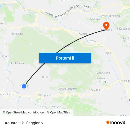 Aquara to Caggiano map
