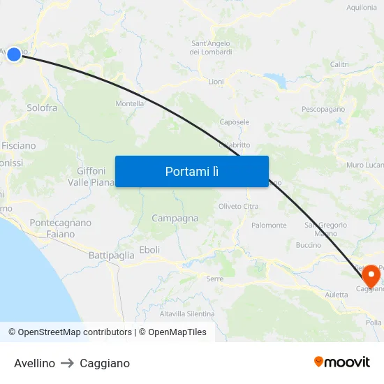 Avellino to Caggiano map