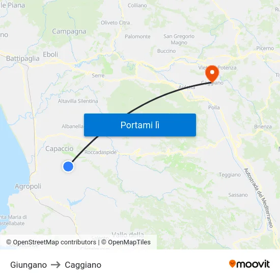 Giungano to Caggiano map