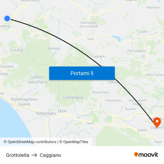 Grottolella to Caggiano map