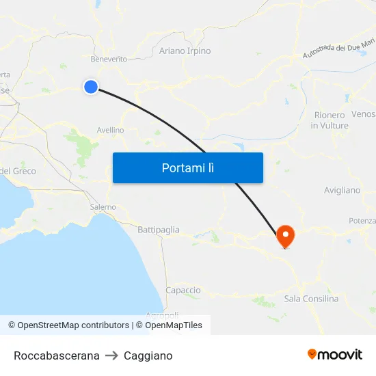 Roccabascerana to Caggiano map