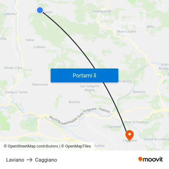 Laviano to Caggiano map