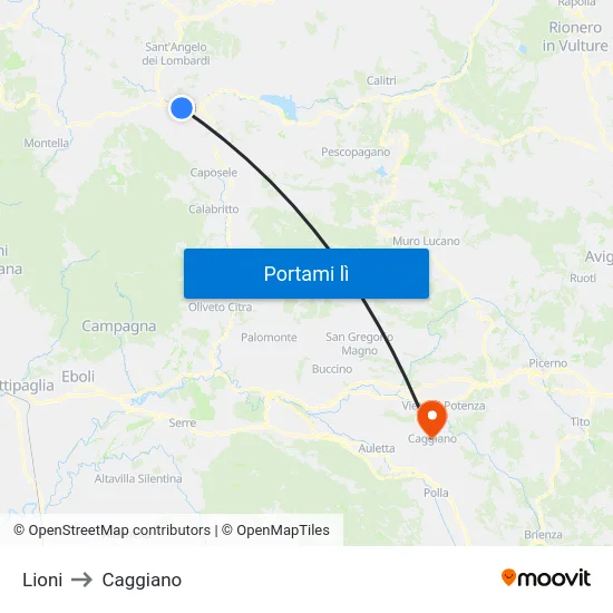 Lioni to Caggiano map