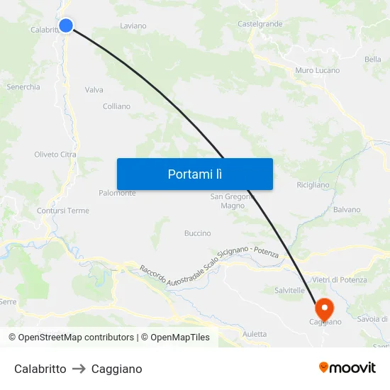 Calabritto to Caggiano map