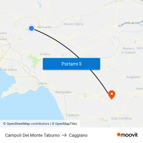 Campoli Del Monte Taburno to Caggiano map
