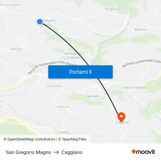 San Gregorio Magno to Caggiano map